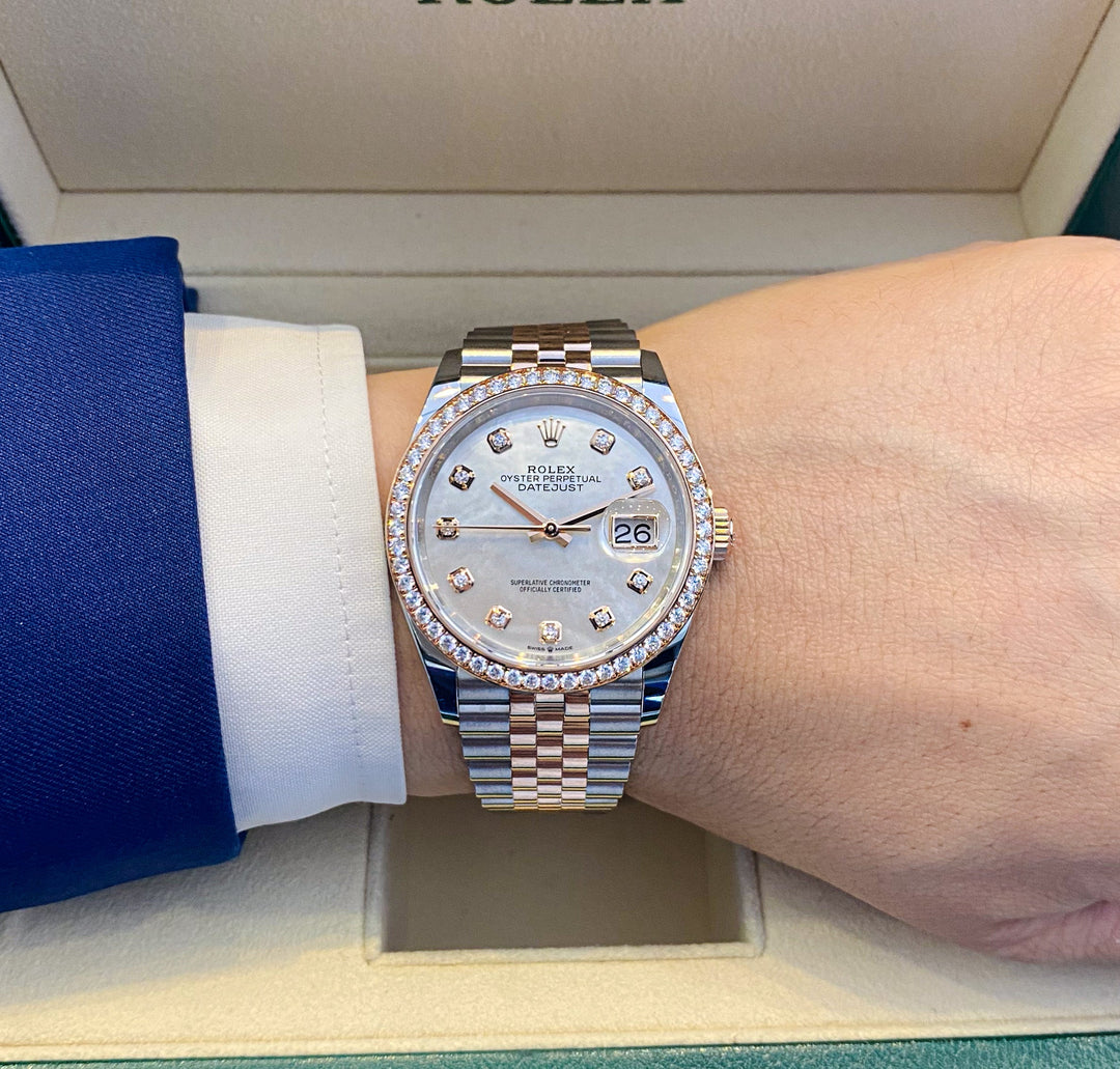 Rolex Datejust36 36mm Steel/RG MOP Dial Diamond Markers 2023 Ref m126281rbr-0009 (#516)