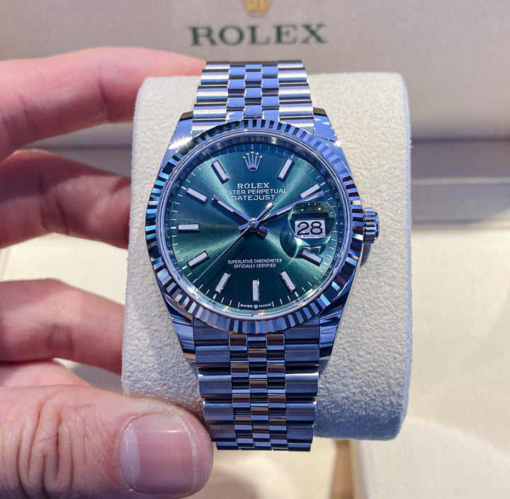 Rolex Datejust36 36mm Steel/WG Mint Green Dial Stick Markers 2023 Ref m126234-0051 (#531)