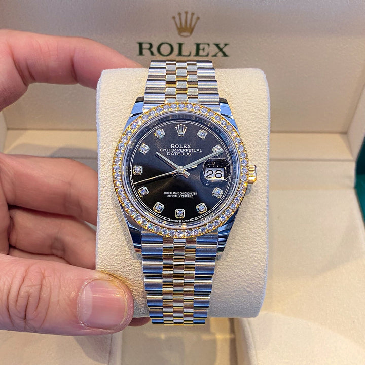 Rolex Datejust36 36mm Steel/YG Black Dial Diamond Markers 2023 Ref m126283rbr-0007 (#545)