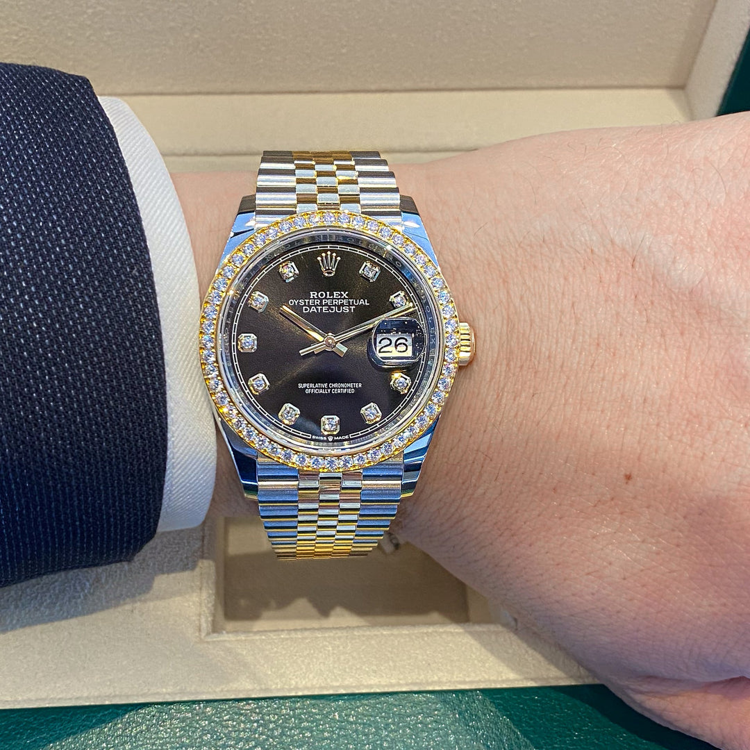 Rolex Datejust36 36mm Steel/YG Black Dial Diamond Markers 2023 Ref m126283rbr-0007 (#545)