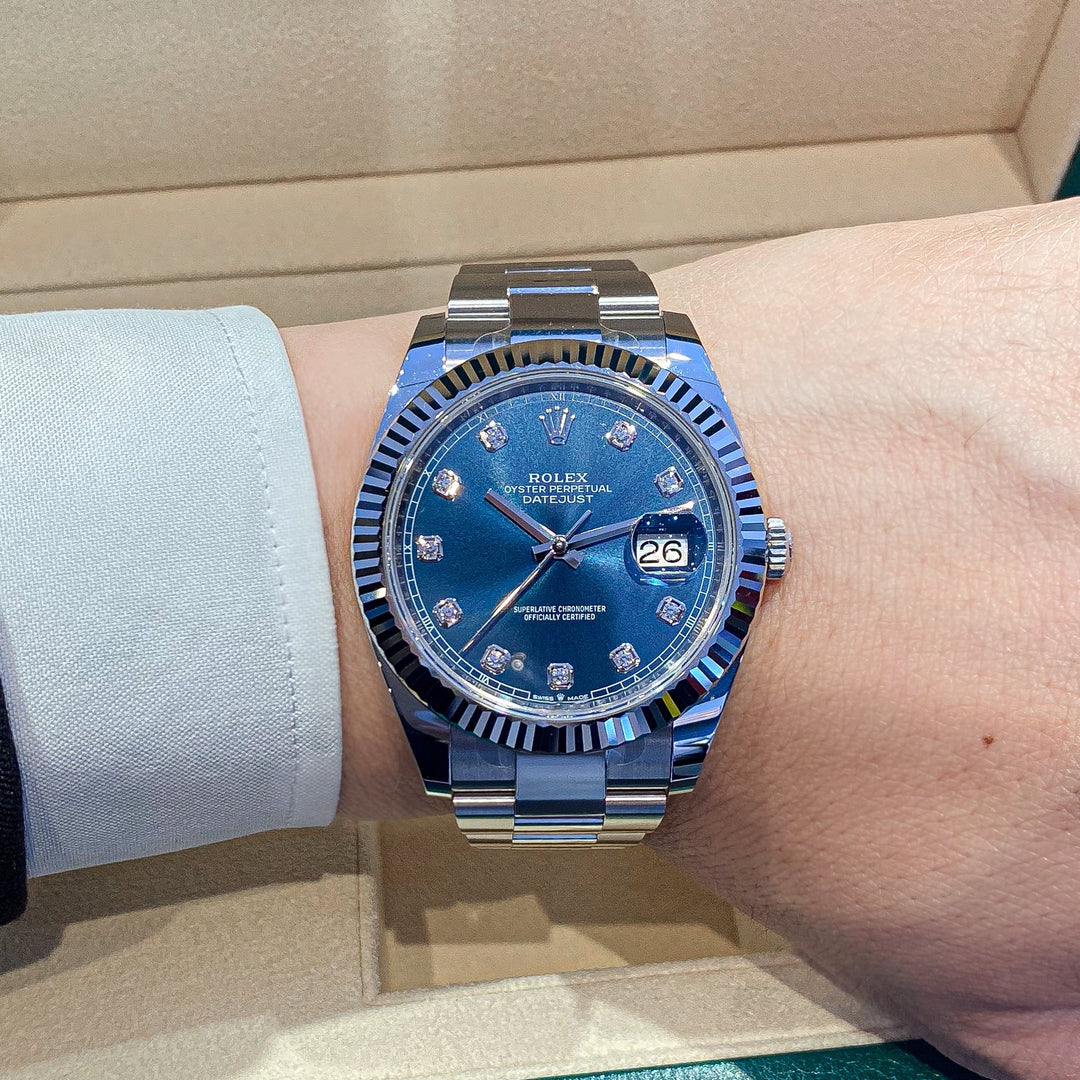 Rolex Datejust41 41mm Steel/WG Blue Dial Diamond Markers 2024 Ref m126334-0015 (#635)