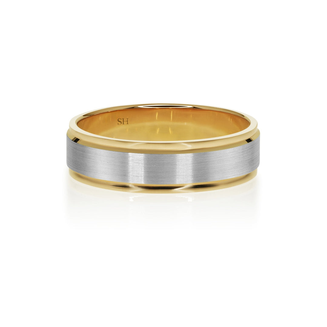 Rose and white gold wedding band with central satin finish (6mm) - W0455