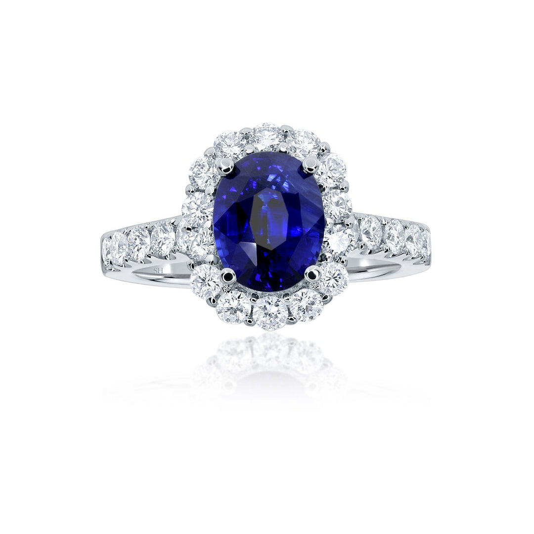 Soft Floral Halo Sapphire Diamond Ring - W0433