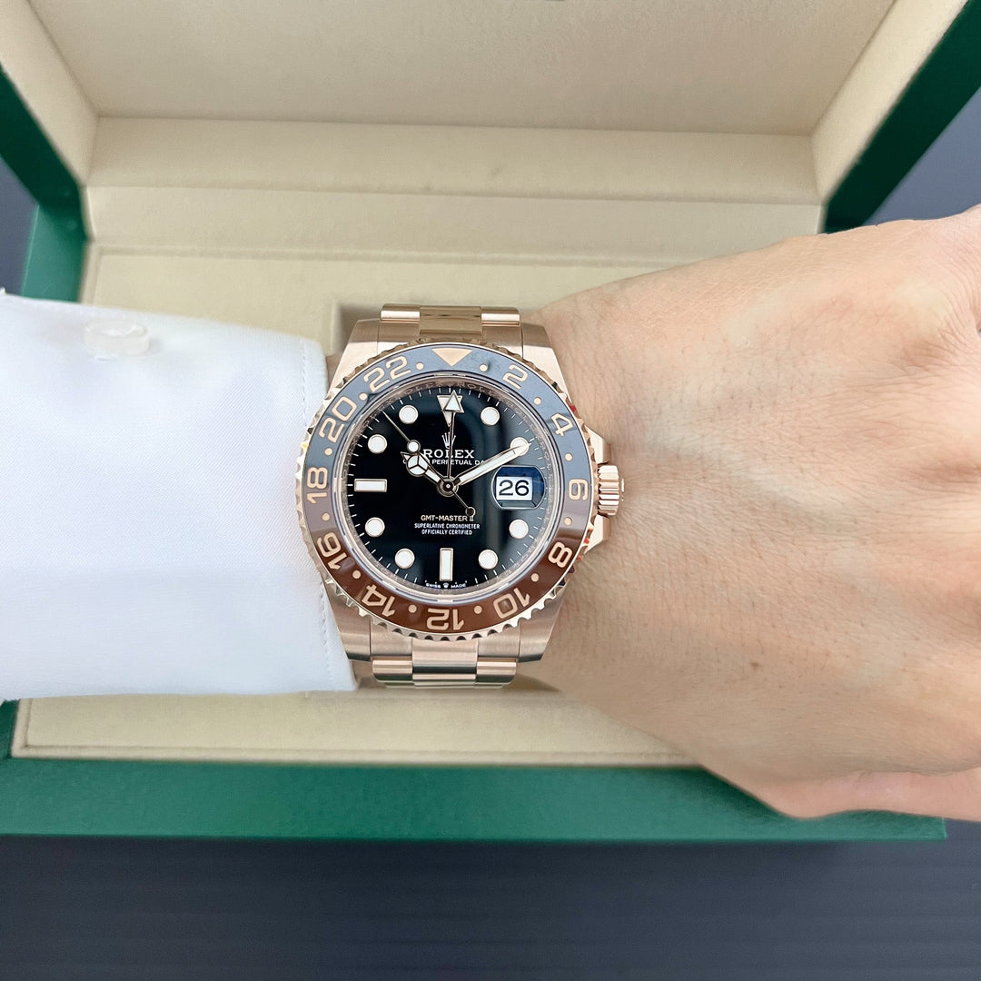 Rolex GMT-Master II 40mm 'Root Beer' RG Black Dial Button Markers 2023 