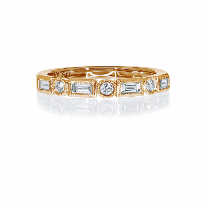 Vintage baguette and round channel set diamond band with milgrain edging (2.7mm) R14-00810A-W0273|grid_preview:true