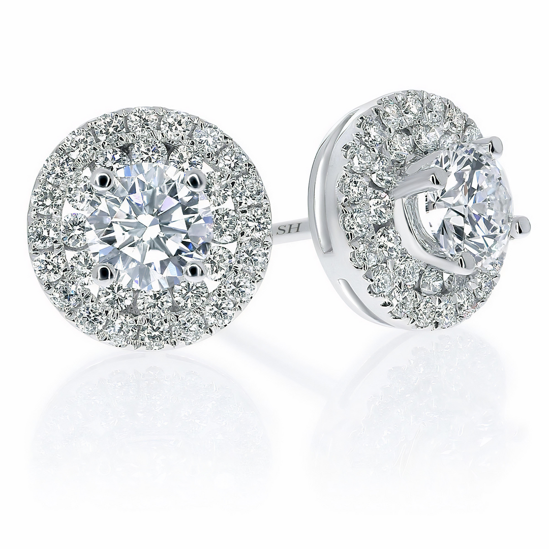 Double circular halo with pave and channel set diamond earrings - W0281