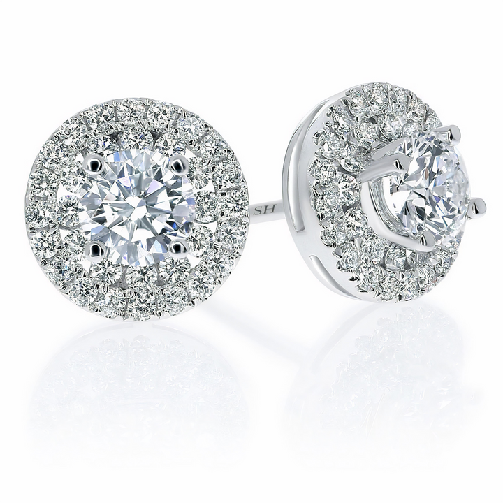 Double circular halo with pave and channel set diamond earrings - W0281