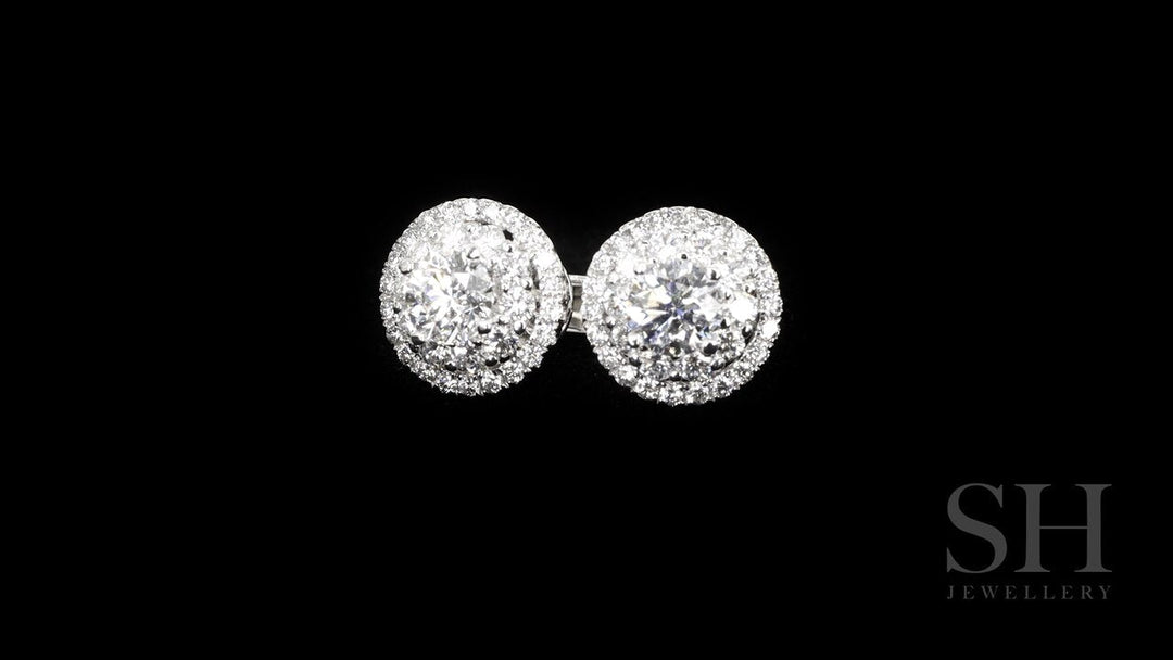 Layered Circular Double Halo Diamond Earrings (0.30ct centre) - W0284
