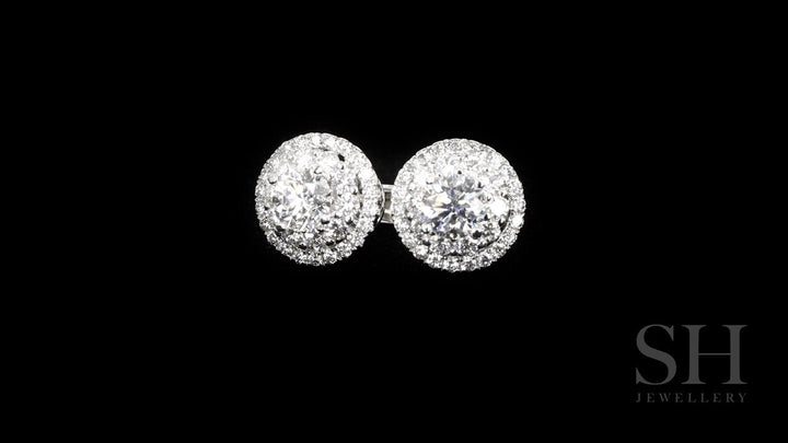 Layered Circular Double Halo Diamond Earrings (0.30ct centre) - W0284