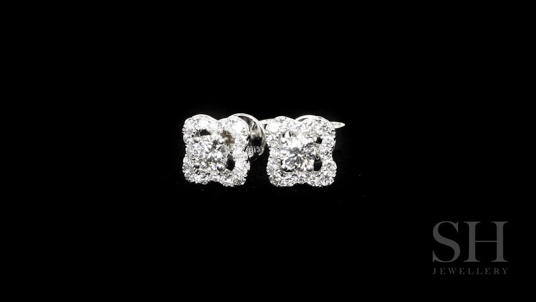 Classic Clover Shaped Halo Diamond Earrings (0.30ct centre) - W0295