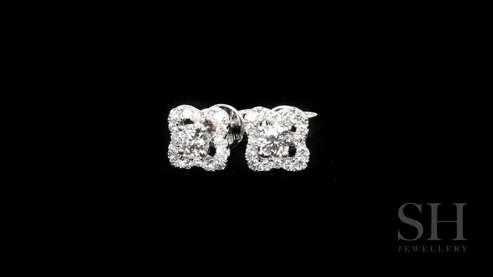 Classic Clover Shaped Halo Diamond Earrings (0.30ct centre) - W0295