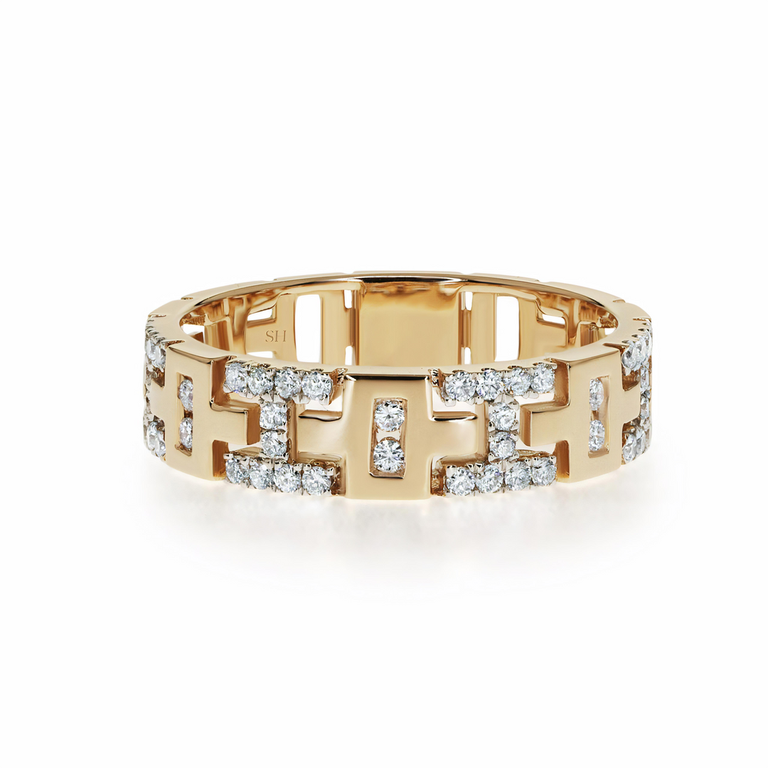 Geometric wedding band in white gold - W0373