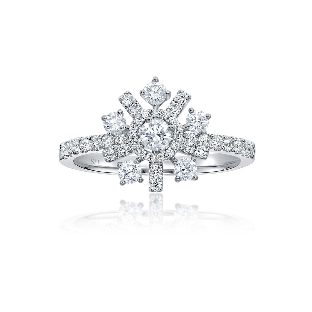 Snowflake diamond ring with slim band - W0415