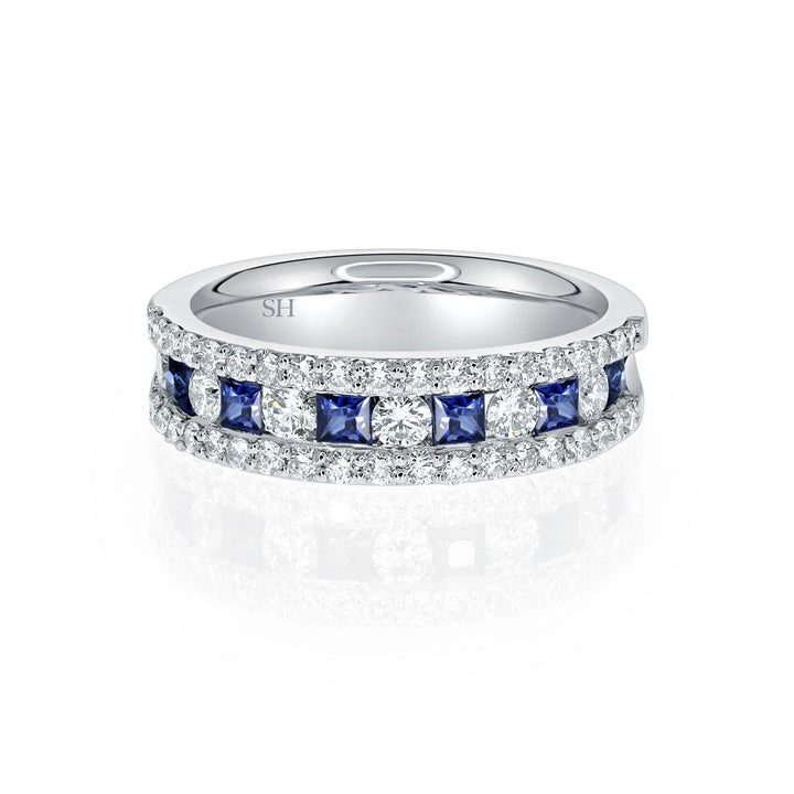 Sapphire and diamond Princess Cut 3-row band - W0419
