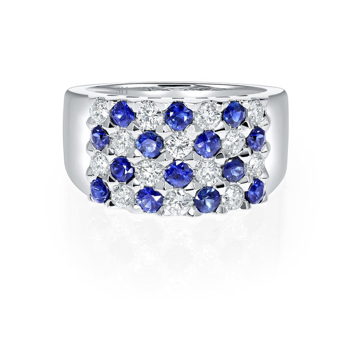 Sapphire and diamond grid ring (wide) - W0427