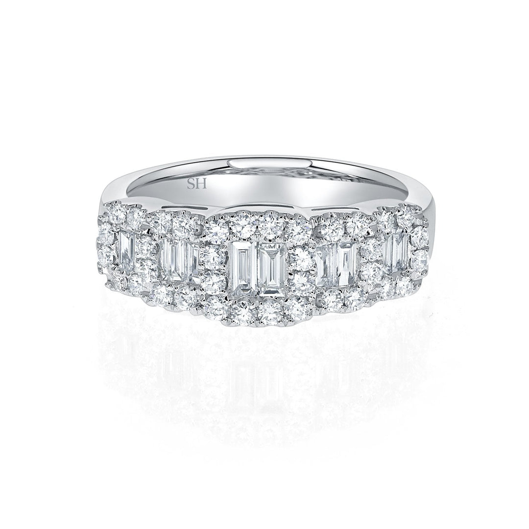 Halo Stepped Baguette Women's Diamond Dress Ring (7.3mm to 5.8mm) - W0450