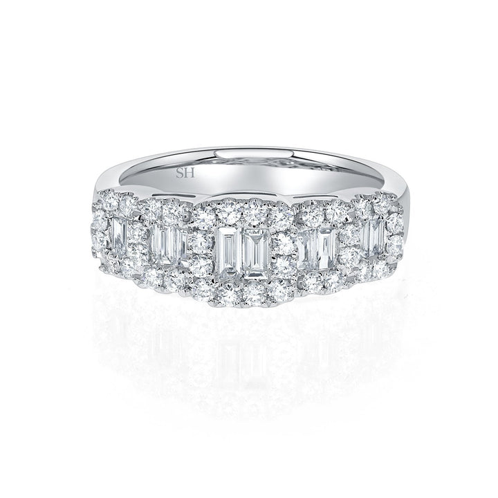 Halo Stepped Baguette Women's Diamond Dress Ring (7.3mm to 5.8mm) - W0450