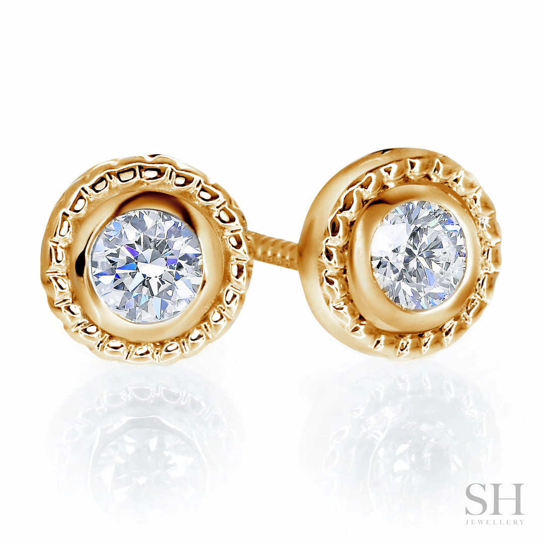Dotted Halo Bezel Set Diamond Stud Earrings - W0648