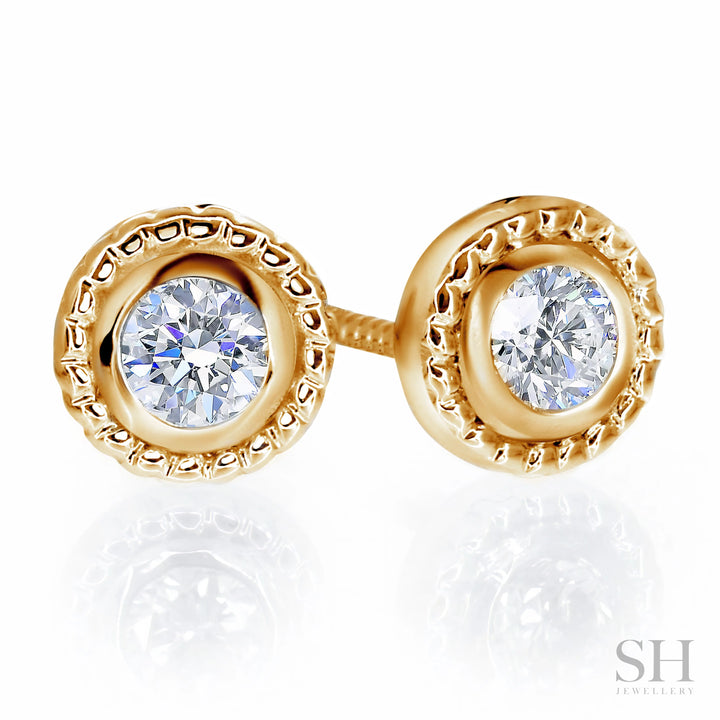 Dotted Halo Bezel Set Diamond Stud Earrings - W0648