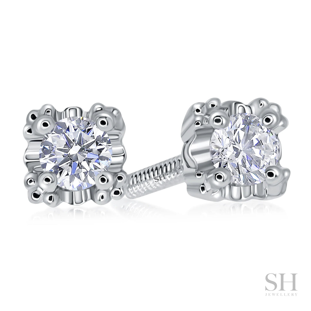Square Shaped Studs With Dotted Corners Diamond Earrings - W0649