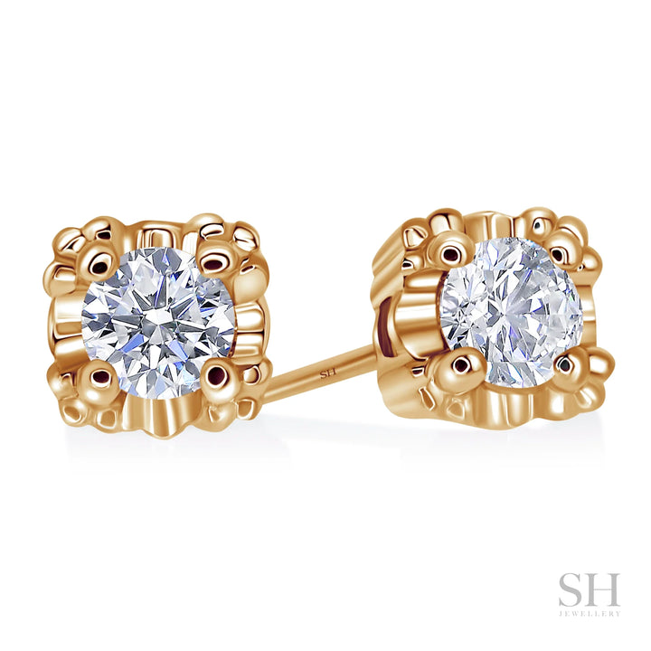 Square Shaped Studs With Dotted Corners Diamond Earrings - W0649
