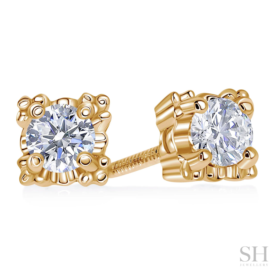 Square Shaped Studs With Dotted Corners Diamond Earrings - W0649