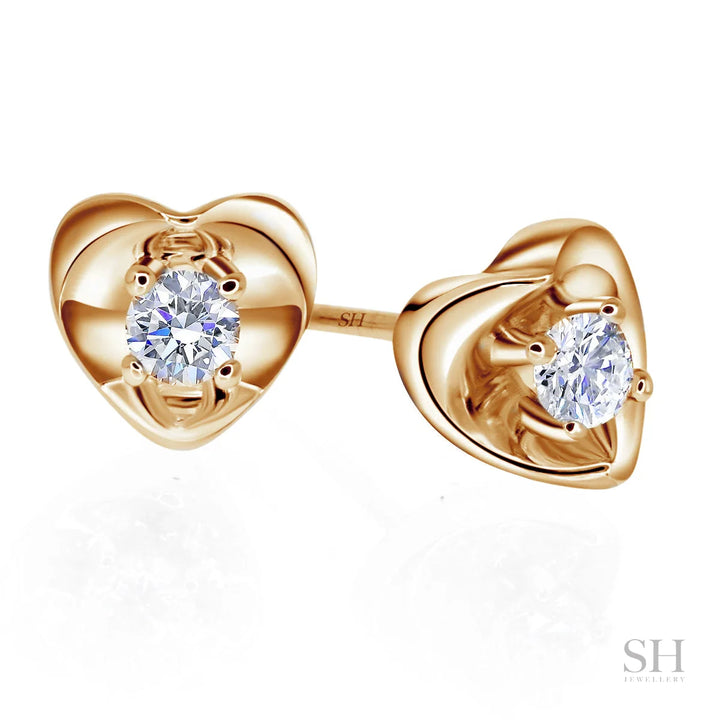 Floating Heart Shaped Diamond Stud Earrings - W0652