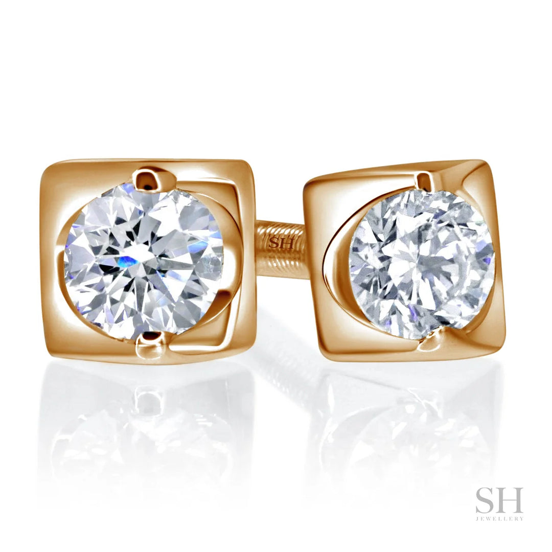 Geometric 2-Claw Solitaire Diamond Stud Earrings - W0653