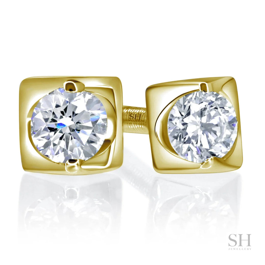 Geometric 2-Claw Solitaire Diamond Stud Earrings - W0653