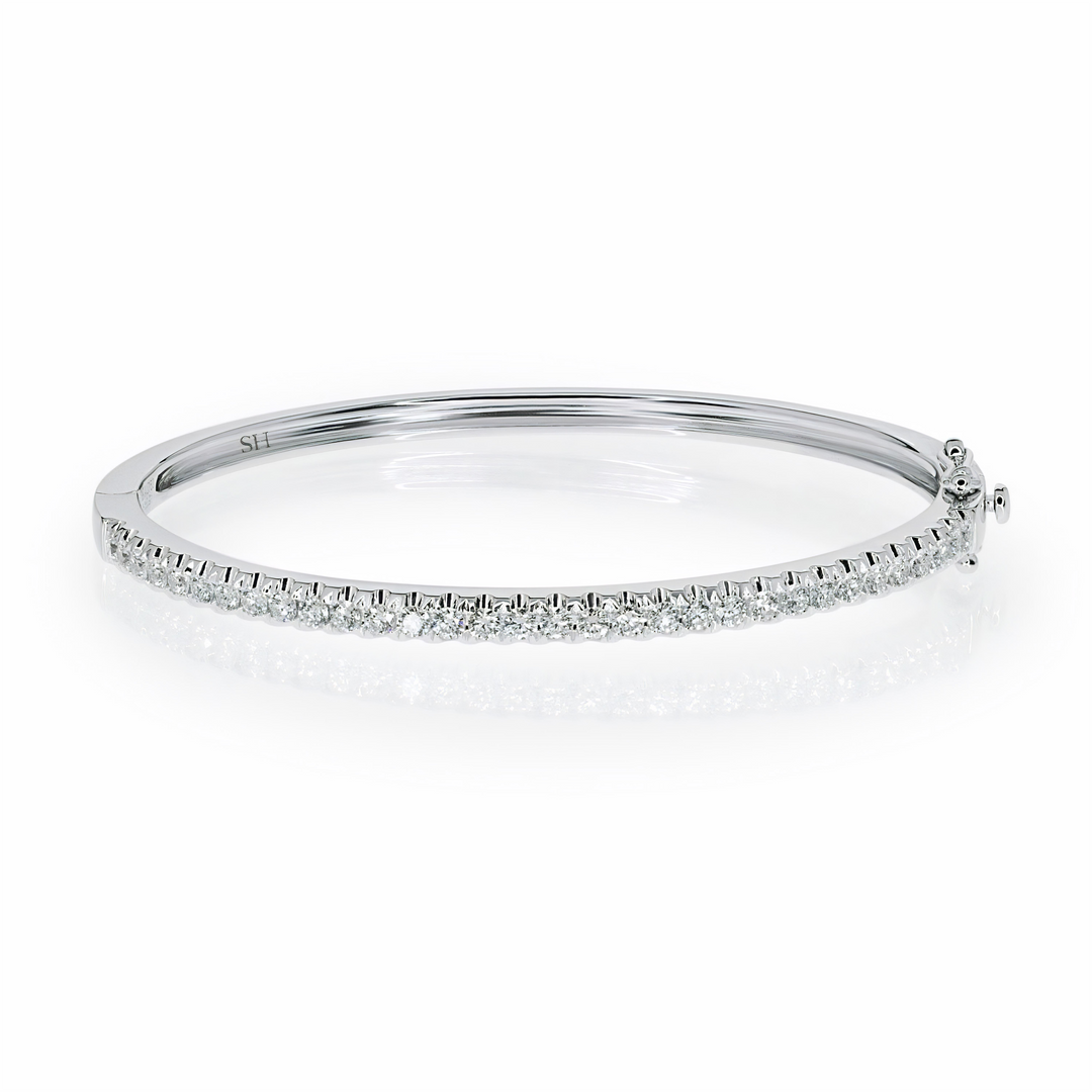 18kt gold Pave set diamond tennis bangle (3mm) - W0735