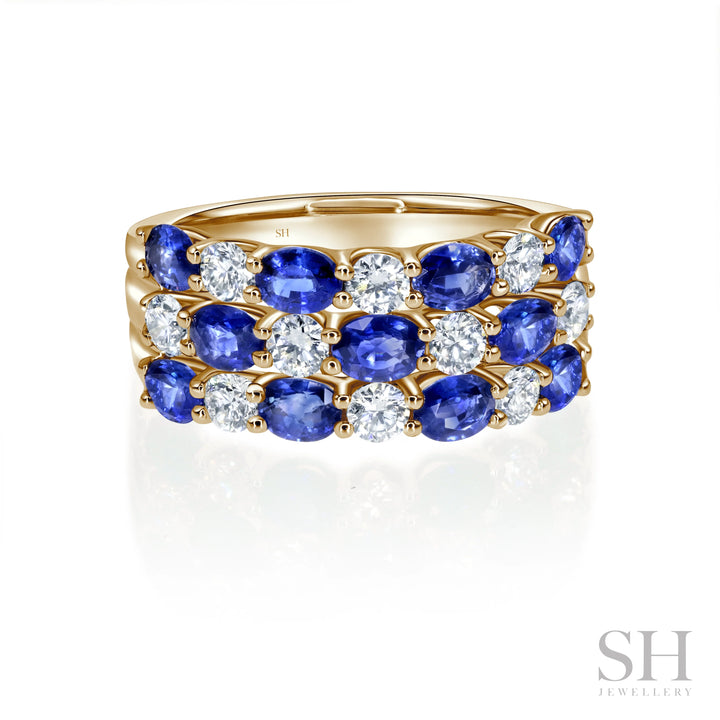 Oval Sapphire and Diamond Grid Ring - W1002