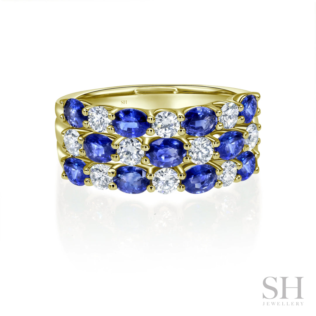 Oval Sapphire and Diamond Grid Ring - W1002