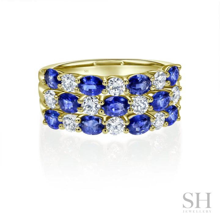 Oval Sapphire and Diamond Grid Ring - W1002