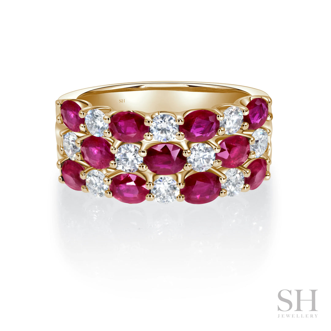Oval Ruby and Diamond Grid Ring - W1003
