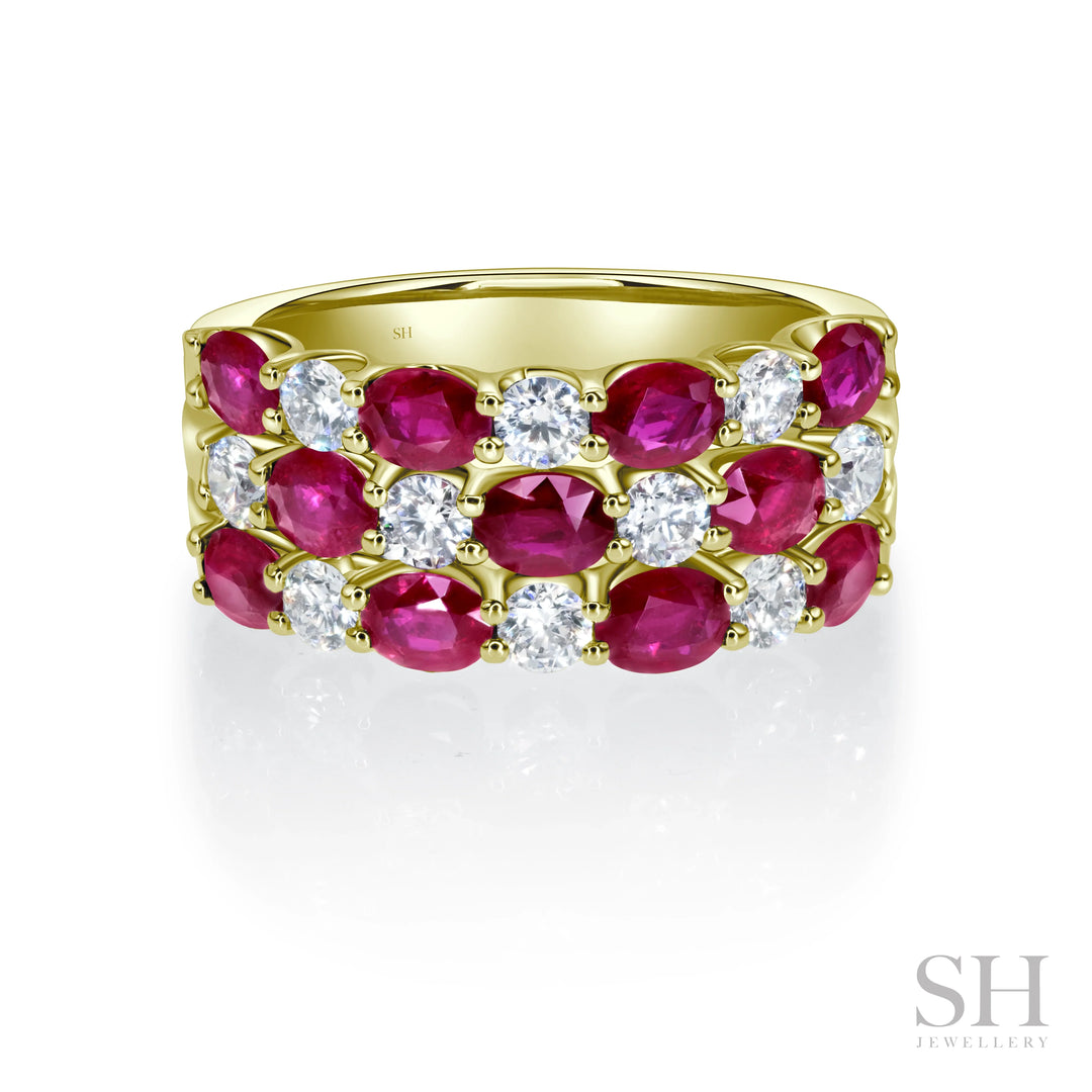 Oval Ruby and Diamond Grid Ring - W1003