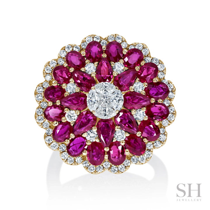 Ruby and Diamond Hemisphere Dress Ring - W1004