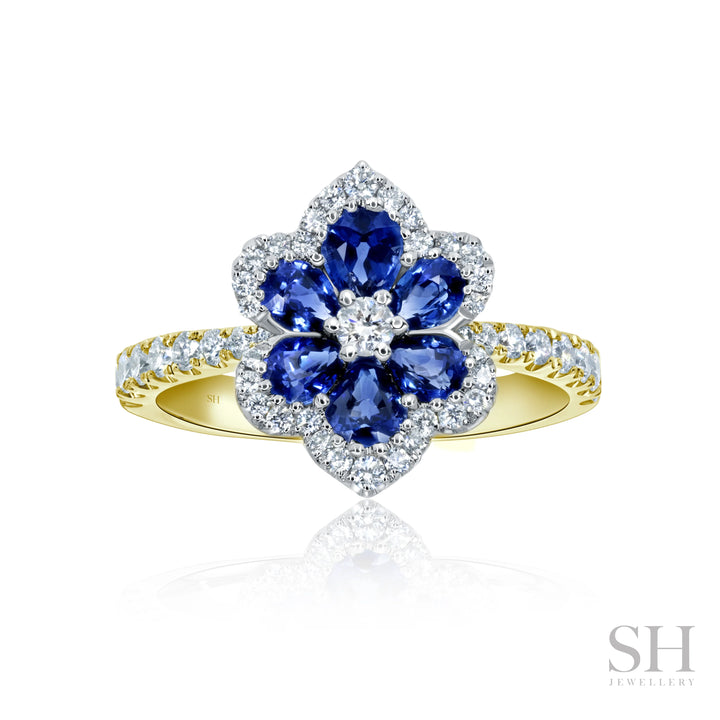 6-Petal Sapphire and Diamond Ring Blossom - W1010