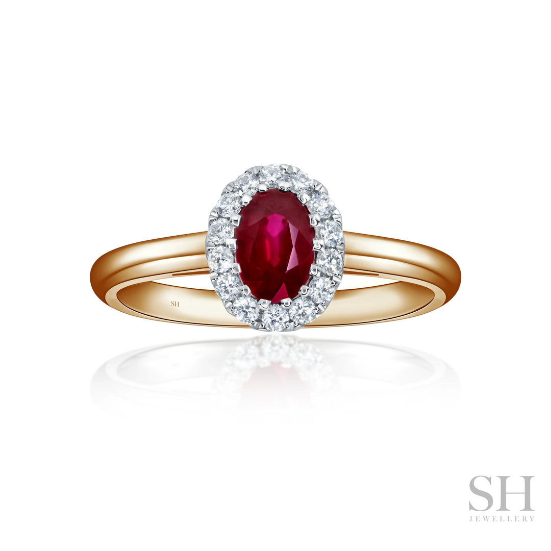 Classic Ruby Halo Diamond Ring with Polished Band - W1019