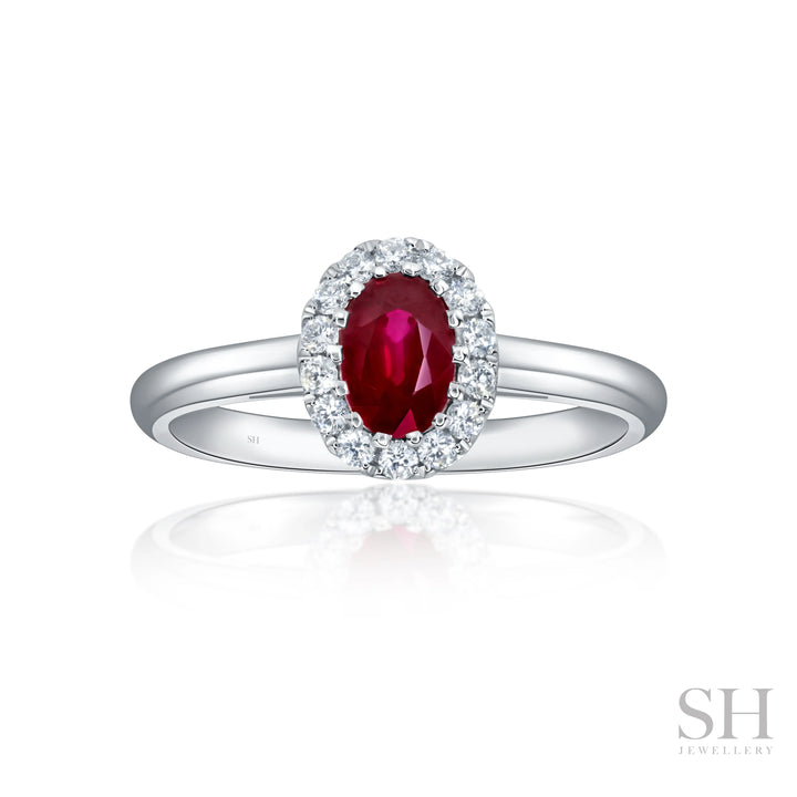 Classic Ruby Halo Diamond Ring with Polished Band - W1019