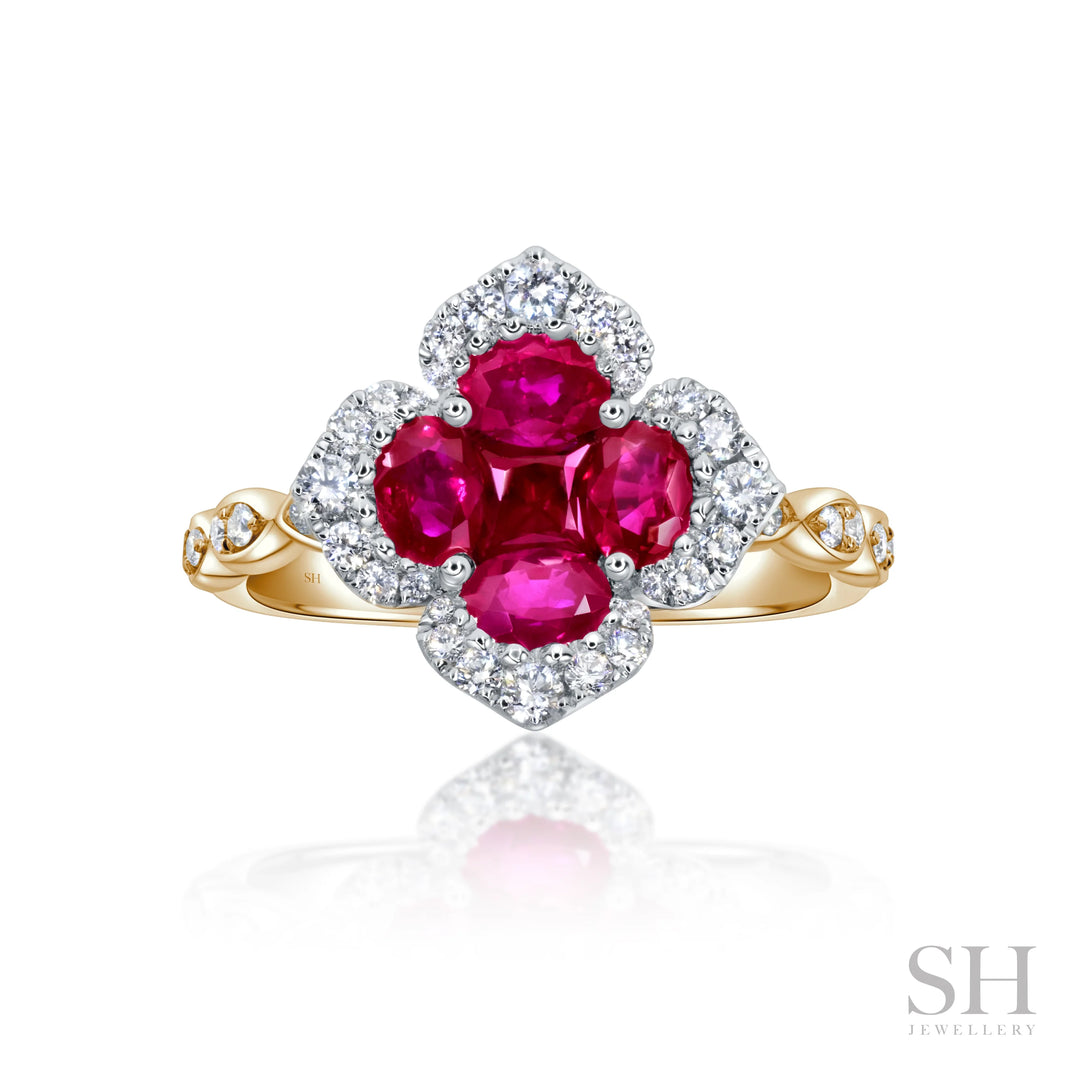 4-Petal Ruby Blossom Diamond Ring - W1020