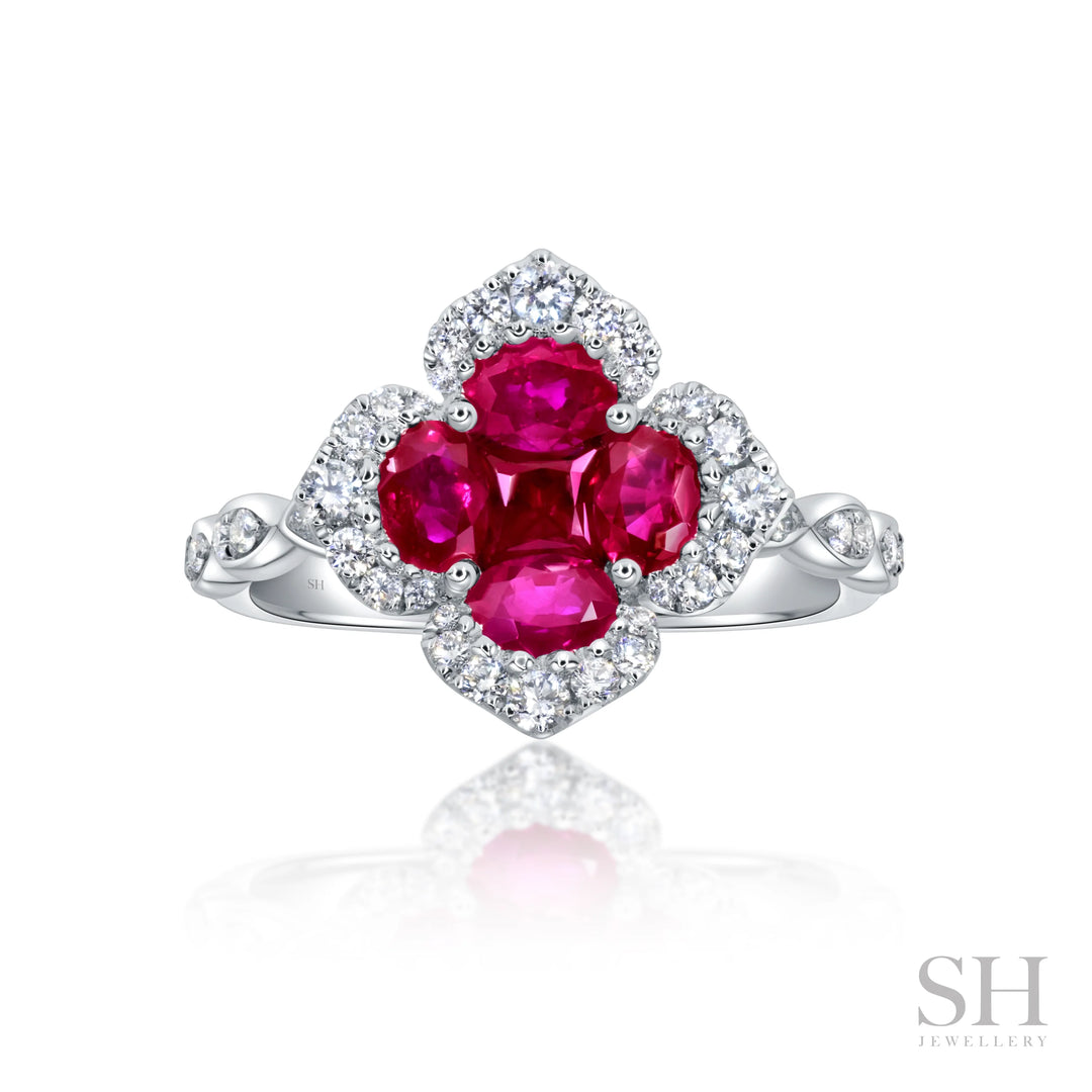 4-Petal Ruby Blossom Diamond Ring - W1020