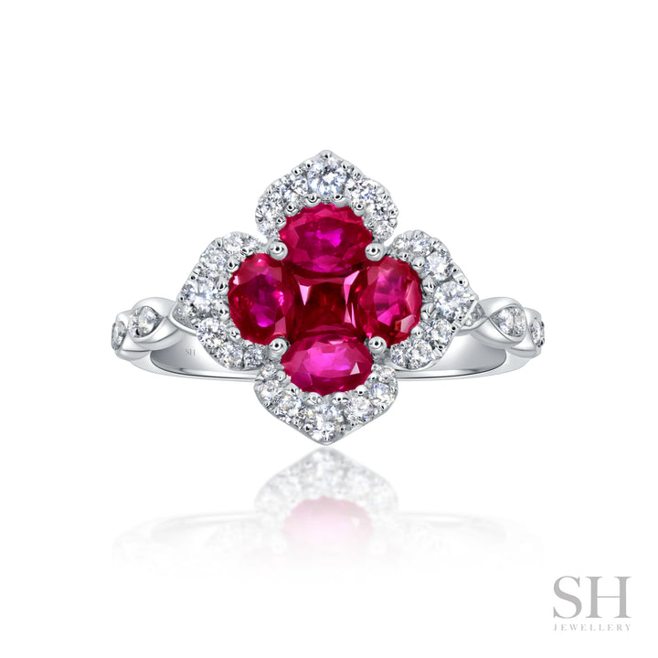 4-Petal Ruby Blossom Diamond Ring - W1020