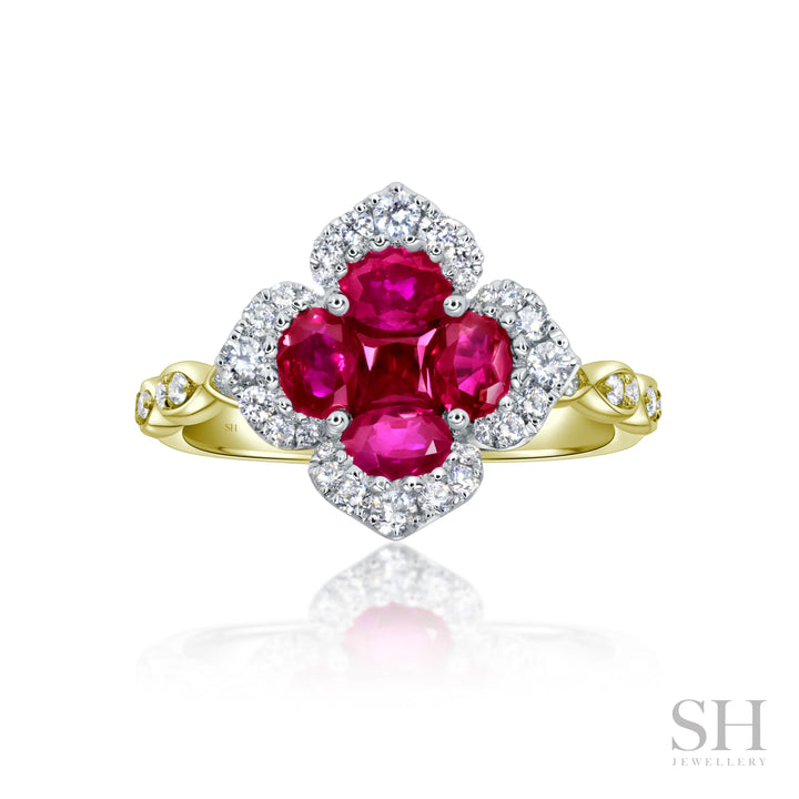 4-Petal Ruby Blossom Diamond Ring - W1020