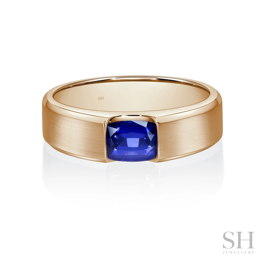 Radiant Cut Sapphire Band with Bevelled Edges (Satin Finish) (5.8mm) - W1069