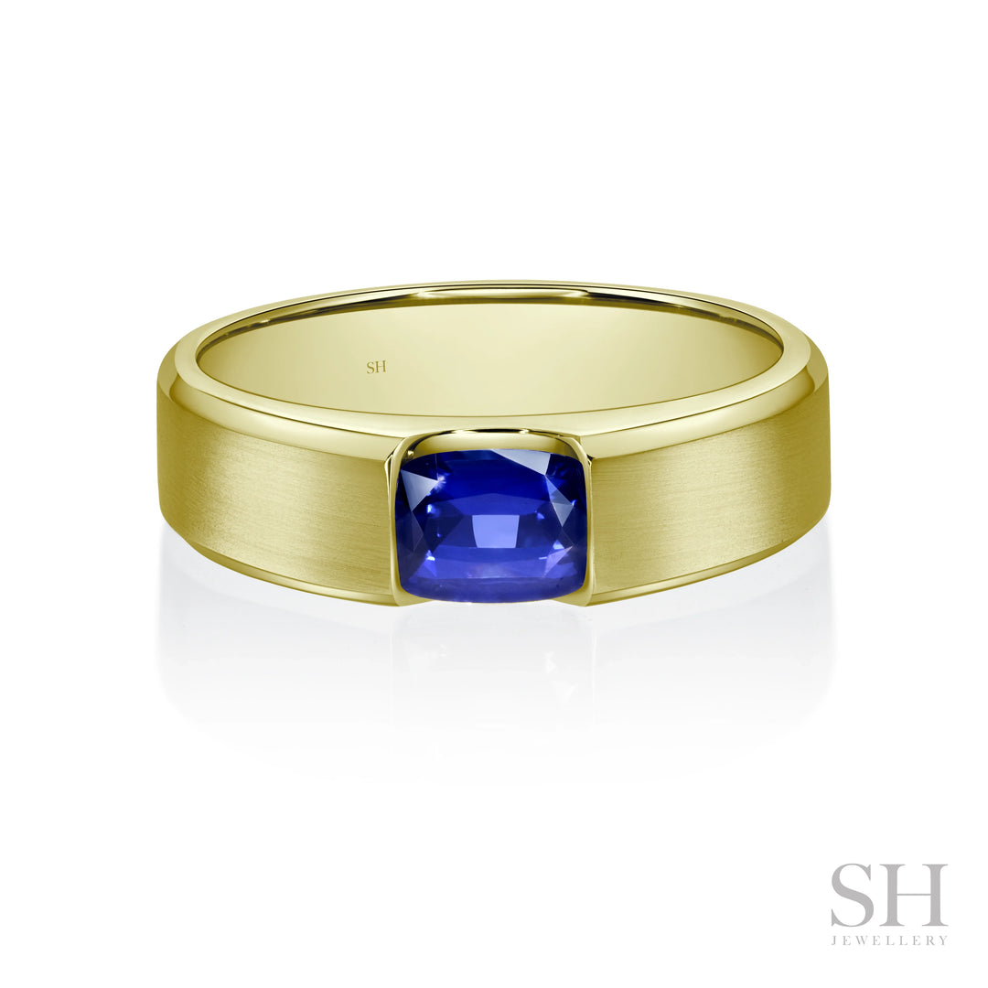 Radiant Cut Sapphire Band with Bevelled Edges (Satin Finish) (5.8mm) - W1069