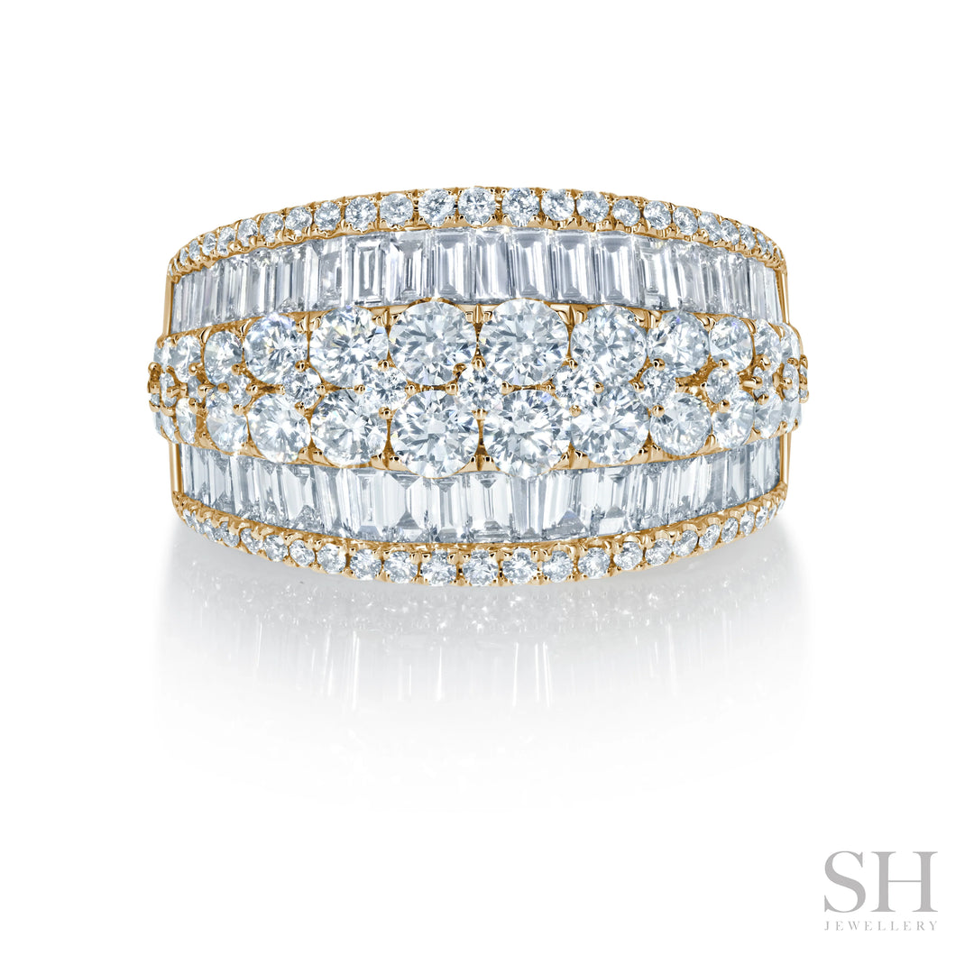 Larger Width Baguette and Round Arch Diamond Ring - W1078