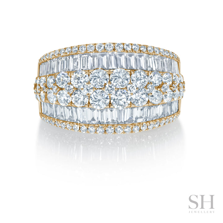 Larger Width Baguette and Round Arch Diamond Ring - W1078