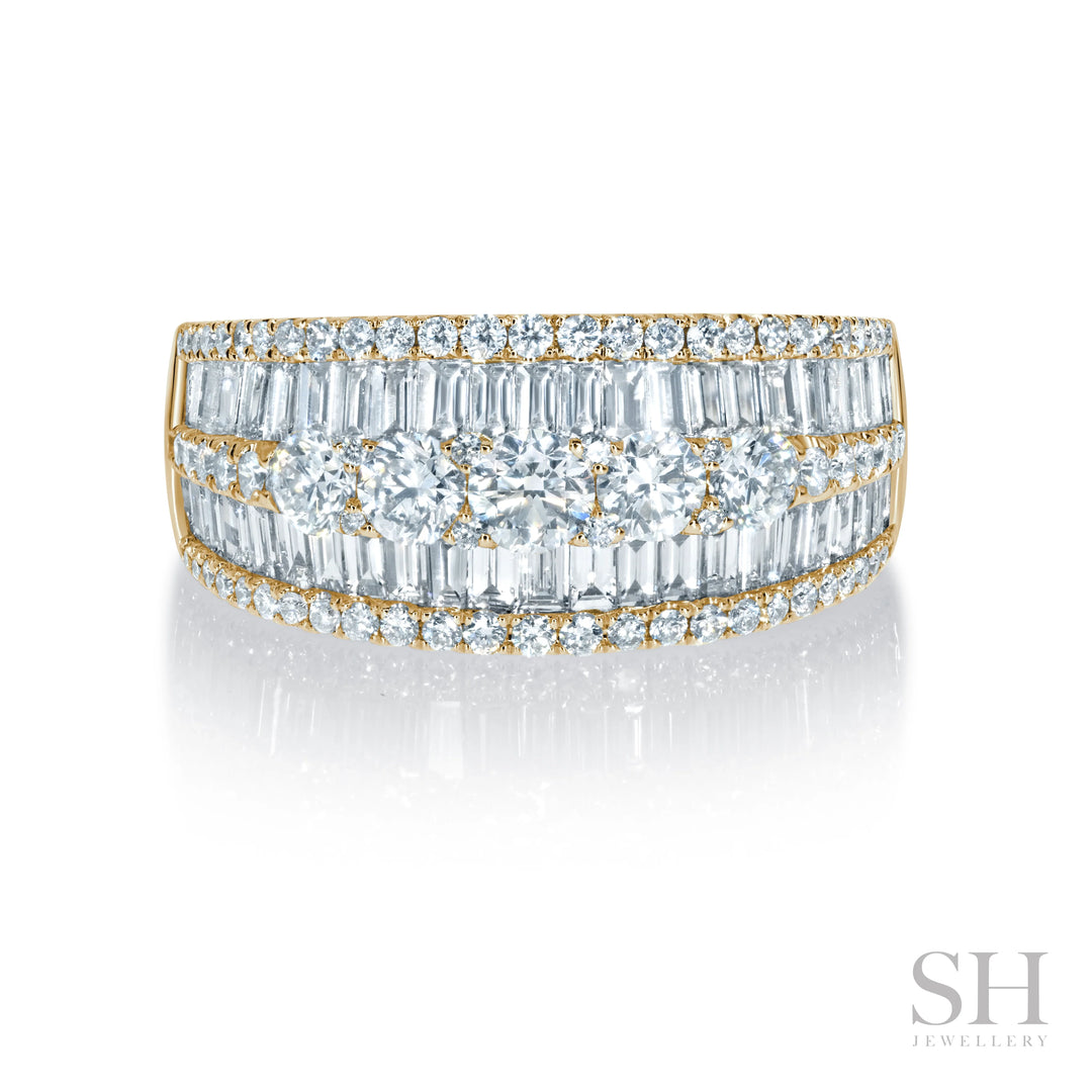 Medium Width Baguette and Round Arch Diamond Ring - W1079