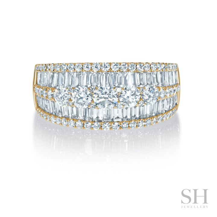 Medium Width Baguette and Round Arch Diamond Ring - W1079
