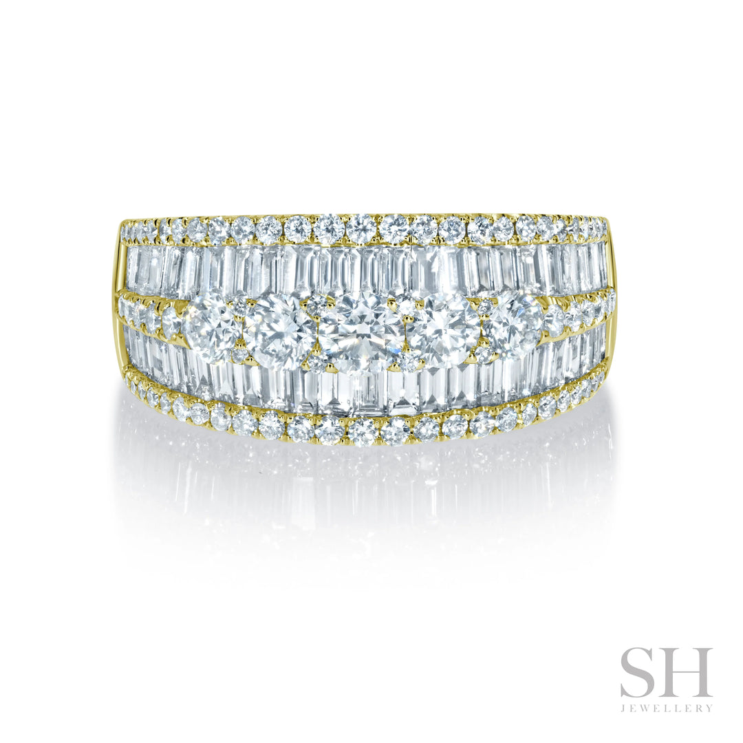 Medium Width Baguette and Round Arch Diamond Ring - W1079